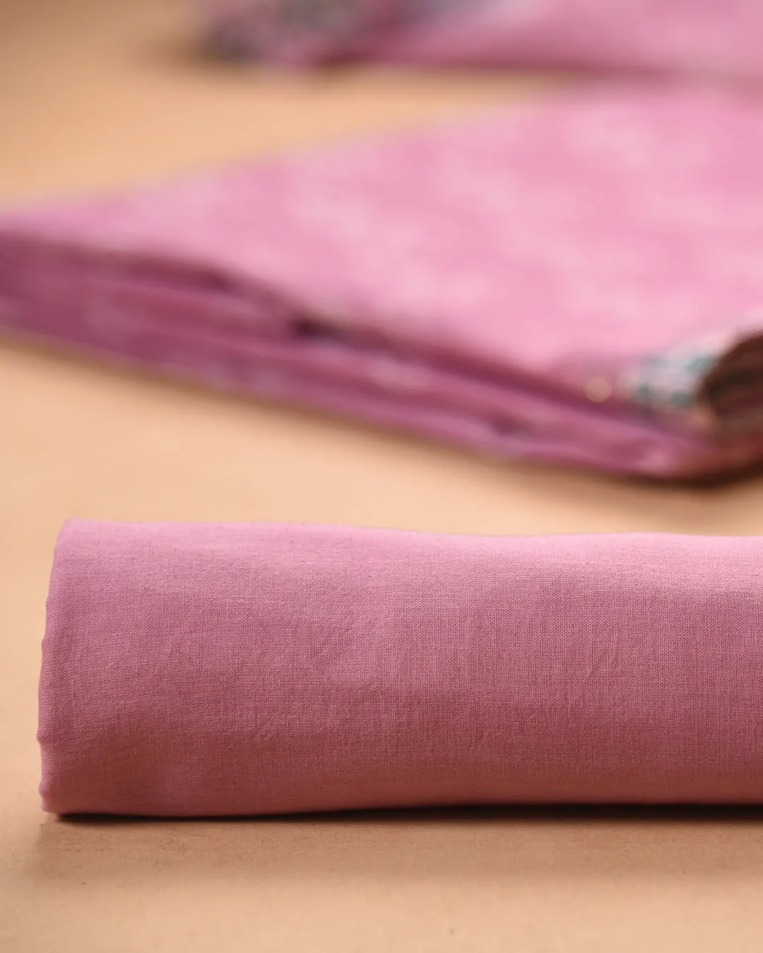 Pink Linen Blend Printed With Embroidery Unstitched Suit Fabric Set With Linen Blend Dupatta