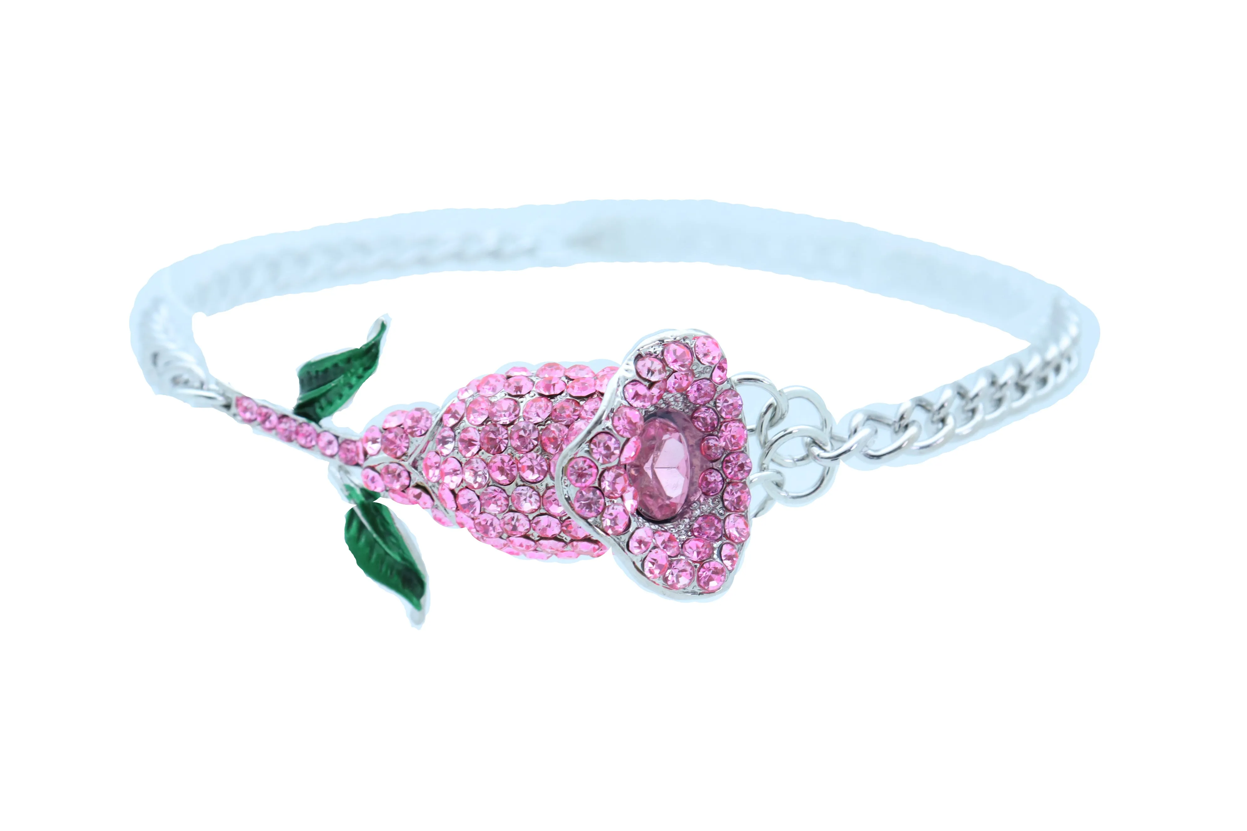 Pink Rhinestone Flower Silver Metal Boot Chain