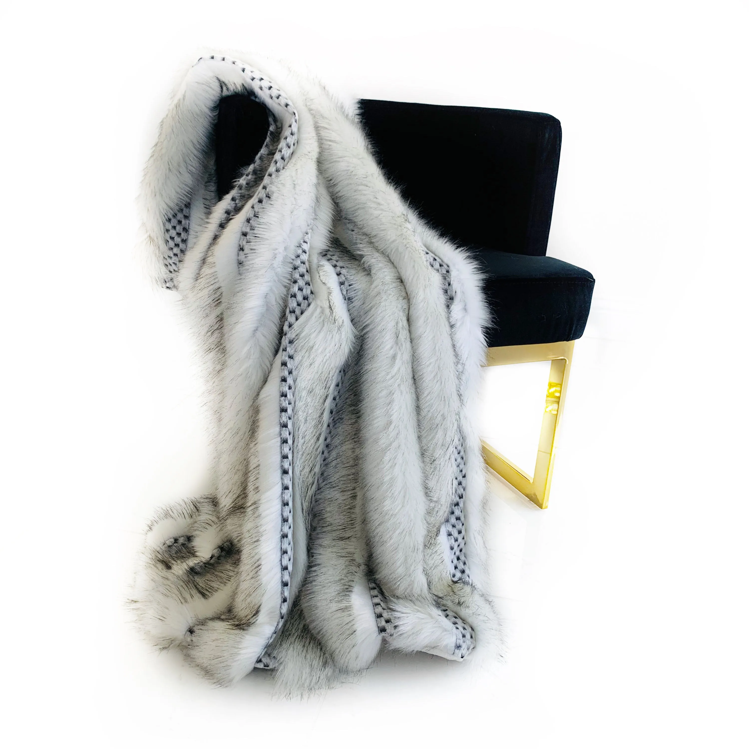Plutus Off White  Two Tone Feather Faux Fur Luxury Throw Blanket