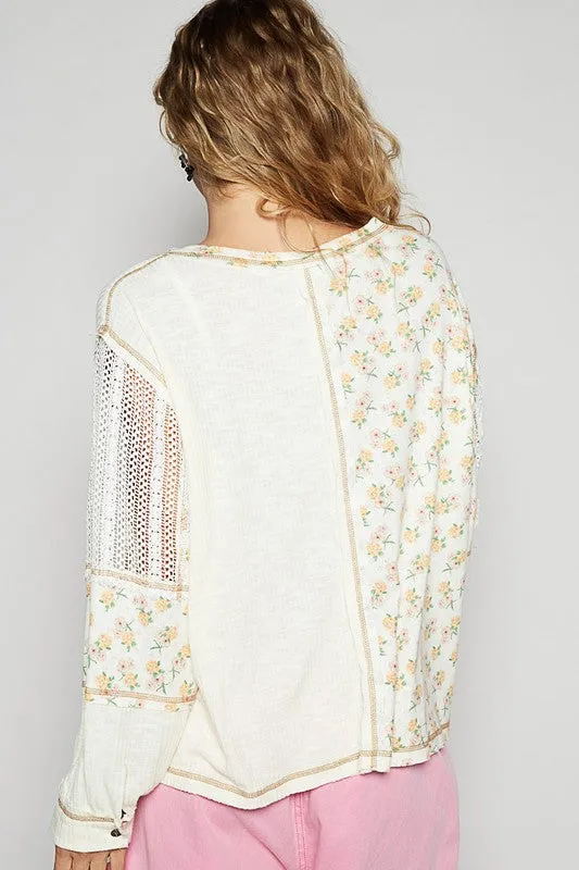 POL Floral Femininity Top - Ivory/Apricot
