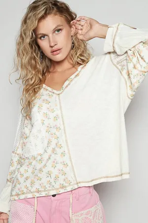 POL Floral Femininity Top - Ivory/Apricot