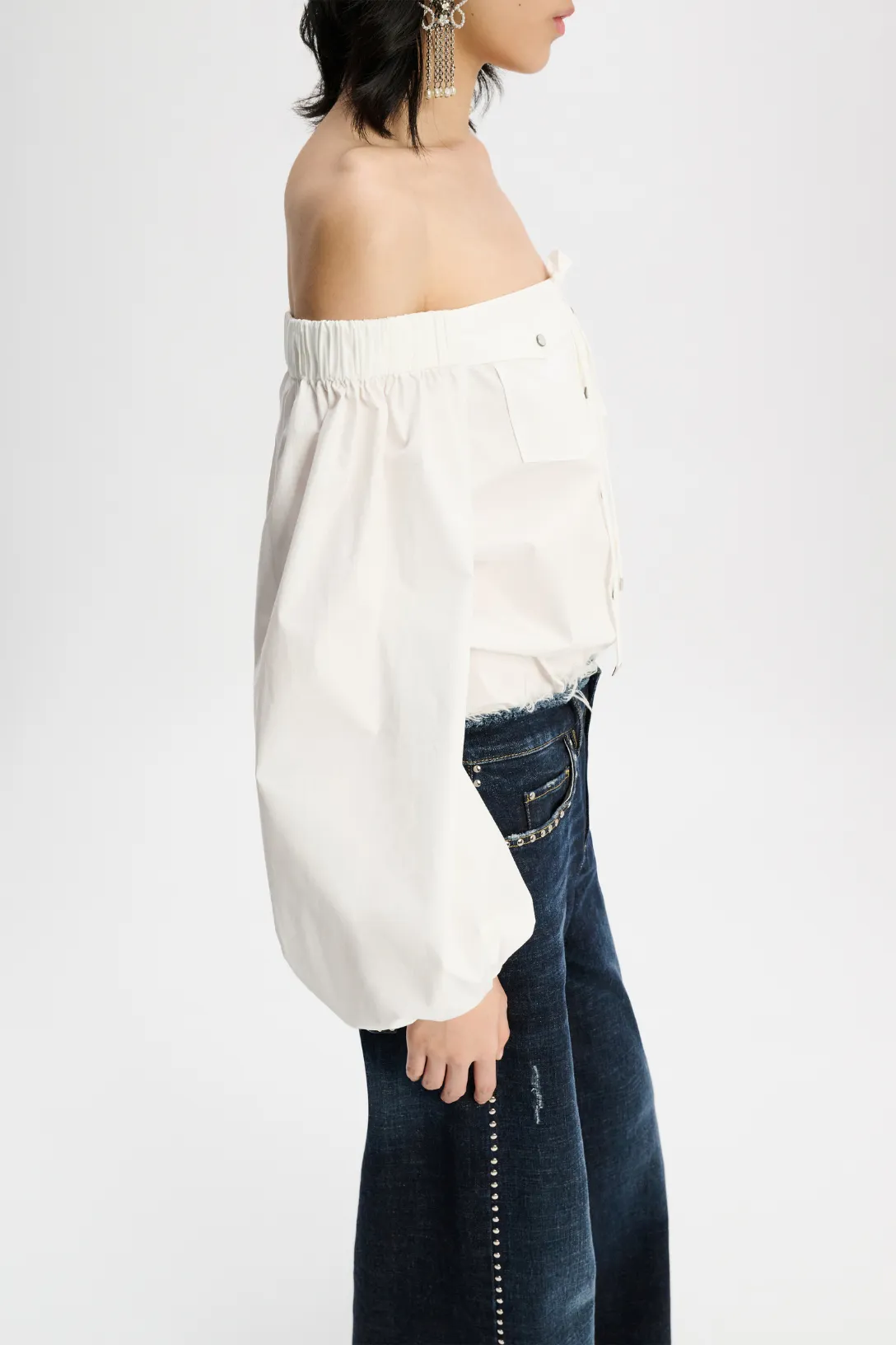 Poplin Power Off Shoulder Blouse | Pure White