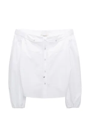 Poplin Power Off Shoulder Blouse | Pure White