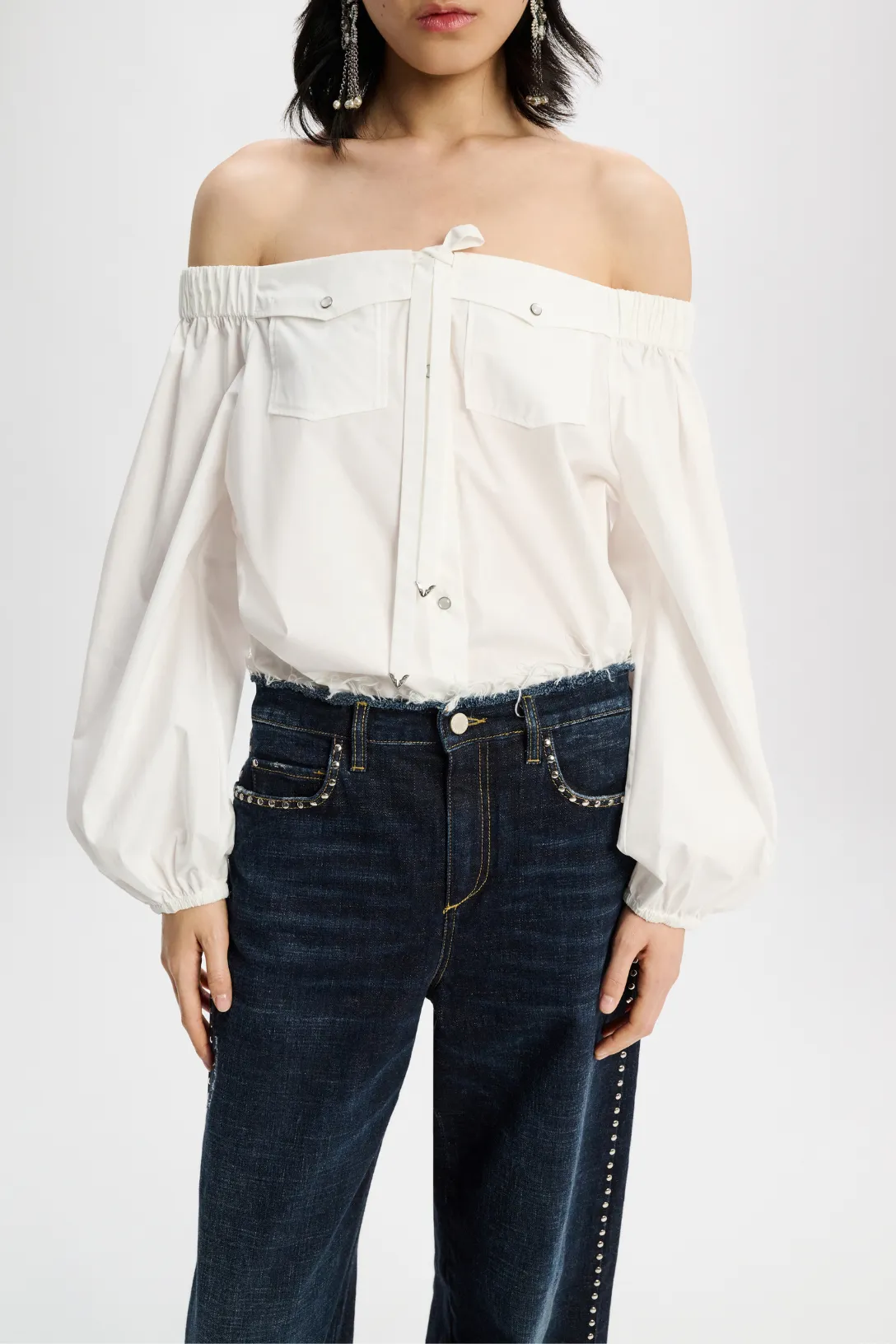 Poplin Power Off Shoulder Blouse | Pure White
