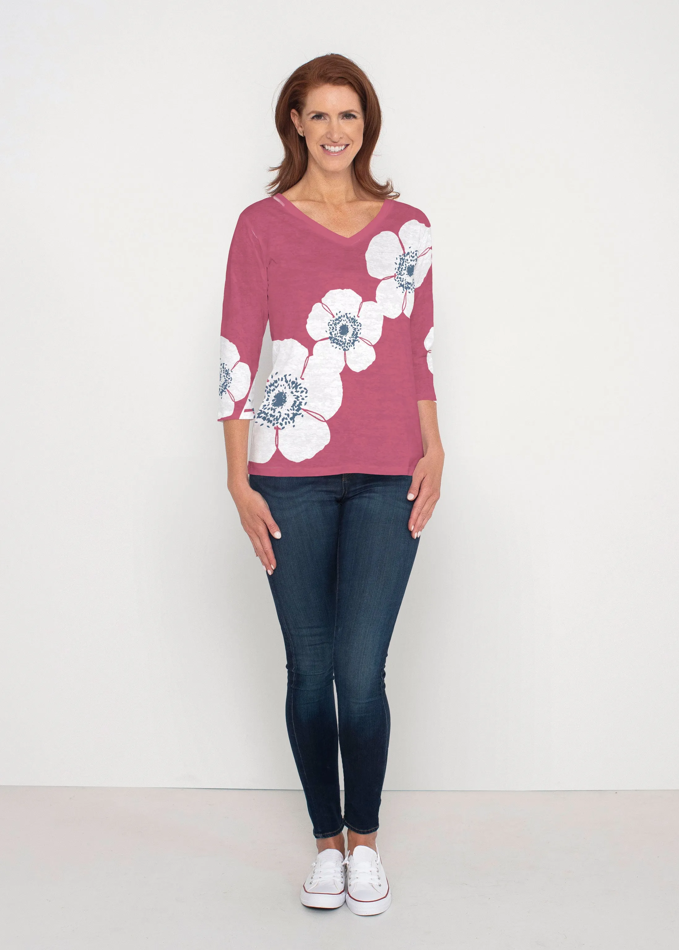 Poppy Red (7015) ~ Signature 3/4 Sleeve V-Neck Top