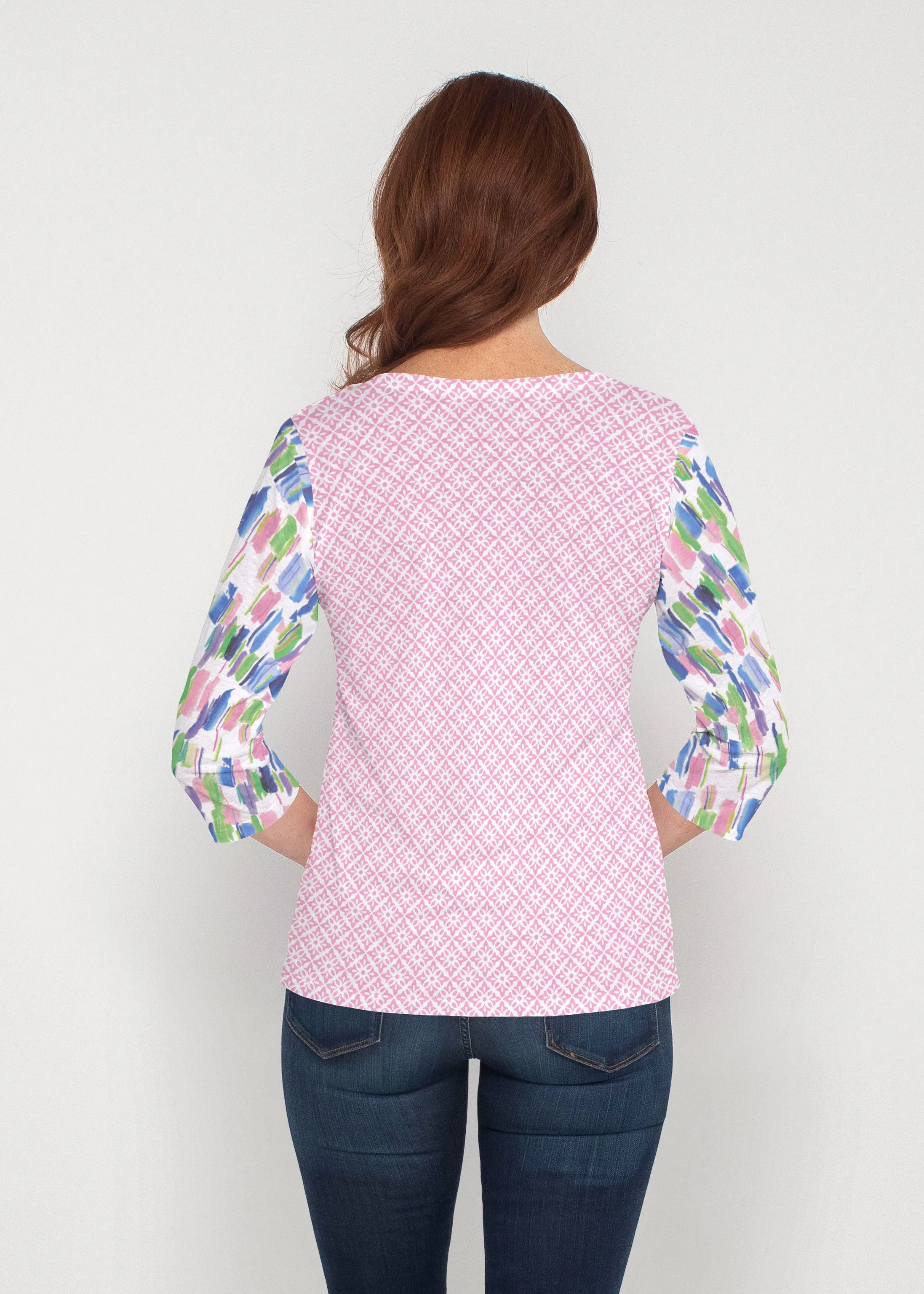 Pops of Bliss (8047) ~ Signature 3/4 Sleeve V-Neck Top