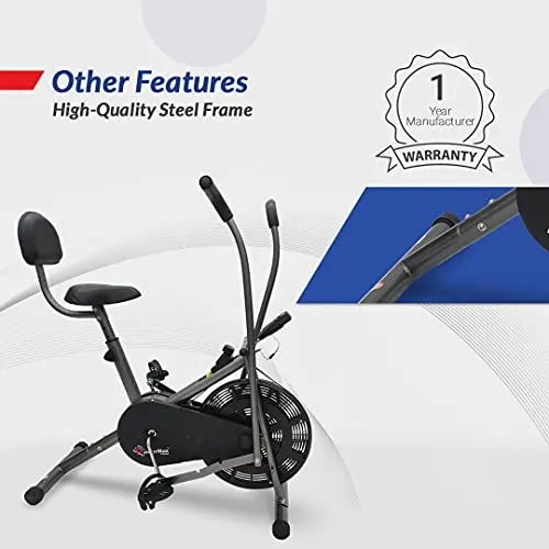PowerMax Fitness BU-201 Dual Action Air Bike/Exercise Bike with Back Support System for Home Workout, black