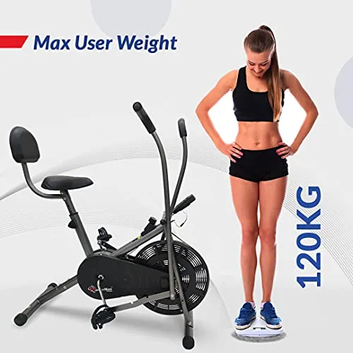 PowerMax Fitness BU-201 Dual Action Air Bike/Exercise Bike with Back Support System for Home Workout, black