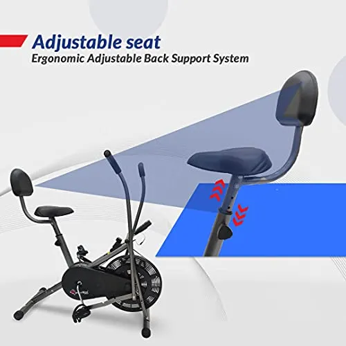 PowerMax Fitness BU-201 Dual Action Air Bike/Exercise Bike with Back Support System for Home Workout, black