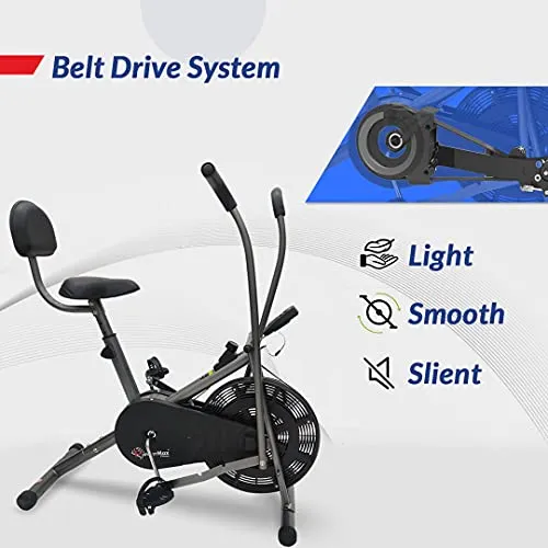 PowerMax Fitness BU-201 Dual Action Air Bike/Exercise Bike with Back Support System for Home Workout, black