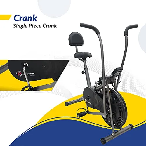 PowerMax Fitness BU-201 Dual Action Air Bike/Exercise Bike with Back Support System for Home Workout, black