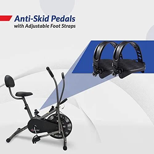 PowerMax Fitness BU-201 Dual Action Air Bike/Exercise Bike with Back Support System for Home Workout, black