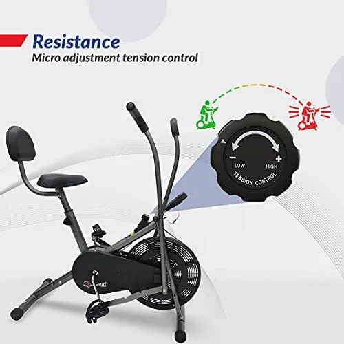 PowerMax Fitness BU-201 Dual Action Air Bike/Exercise Bike with Back Support System for Home Workout, black