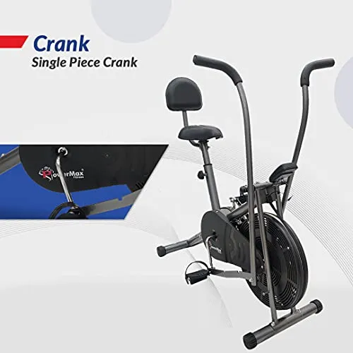 PowerMax Fitness BU-201 Dual Action Air Bike/Exercise Bike with Back Support System for Home Workout, black