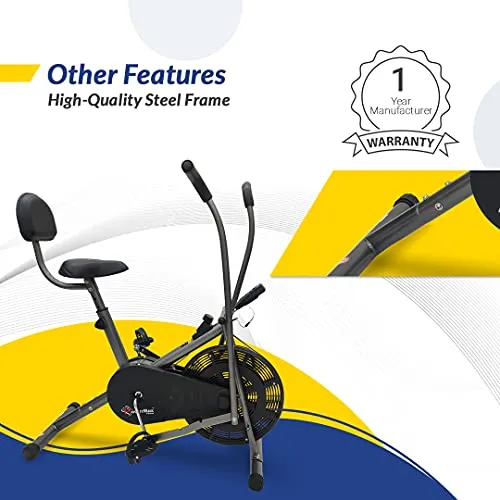 PowerMax Fitness BU-201 Dual Action Air Bike/Exercise Bike with Back Support System for Home Workout, black