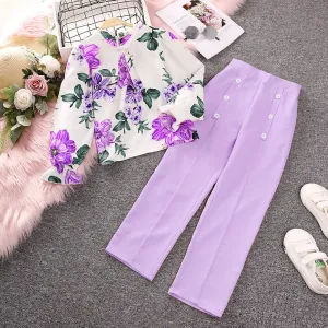 Printed long-sleeved tops and trousers two-piece suits