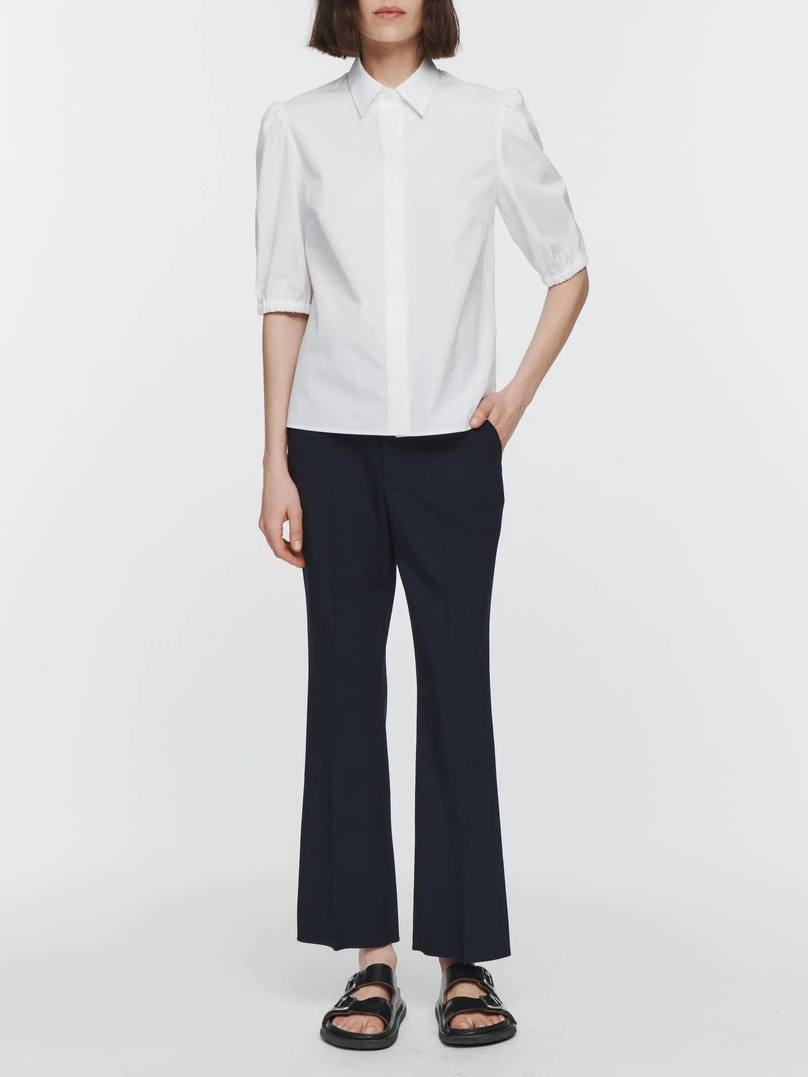 Puff Sleeve Slim Shirt in White