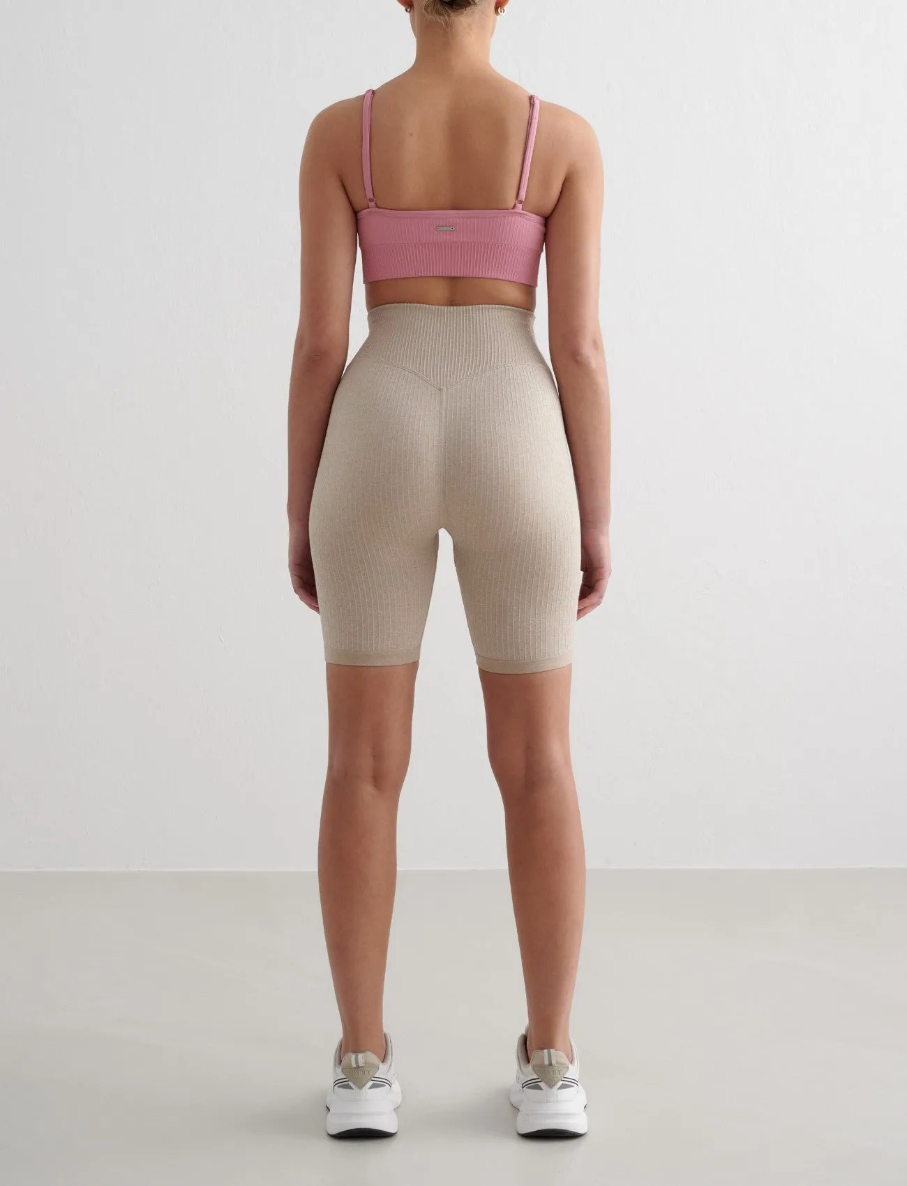 Ribbed Seamless Deep Cut Bra | Desert Rose