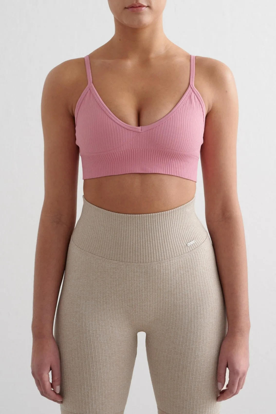 Ribbed Seamless Deep Cut Bra | Desert Rose