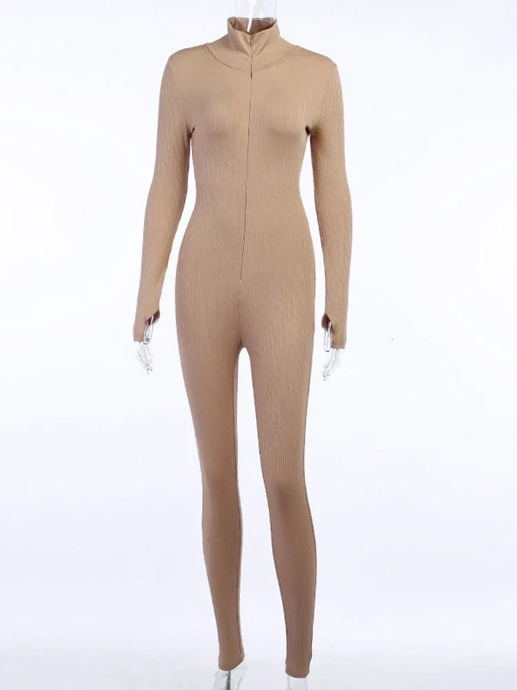 Ribbed Turtleneck Sport Wear Casual Jumpsuit