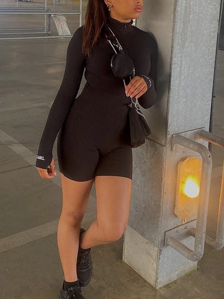 Ribbed Turtleneck Sport Wear Casual Jumpsuit
