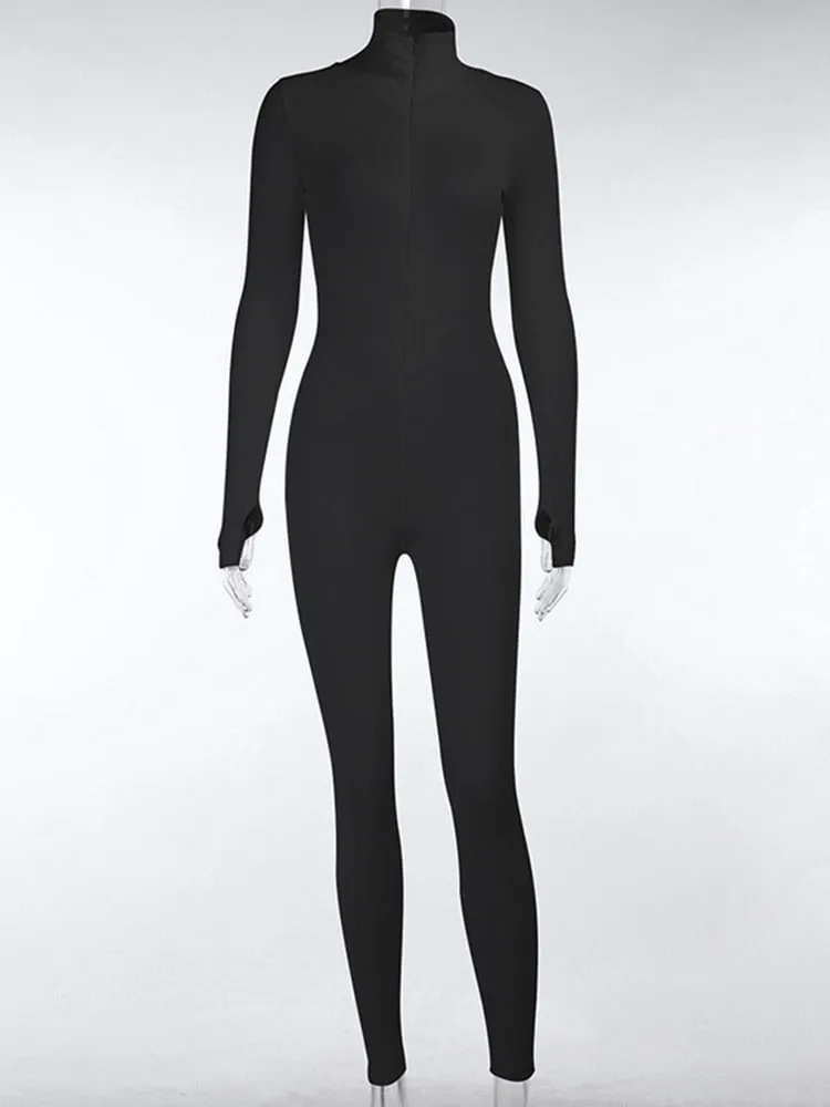 Ribbed Turtleneck Sport Wear Casual Jumpsuit