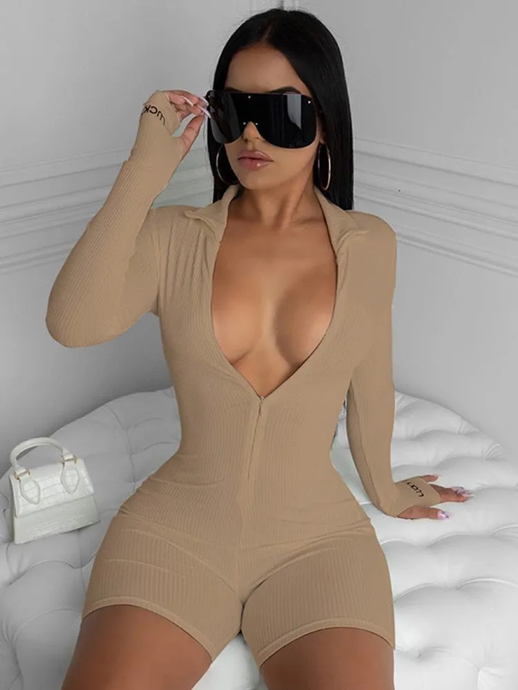 Ribbed Turtleneck Sport Wear Casual Jumpsuit