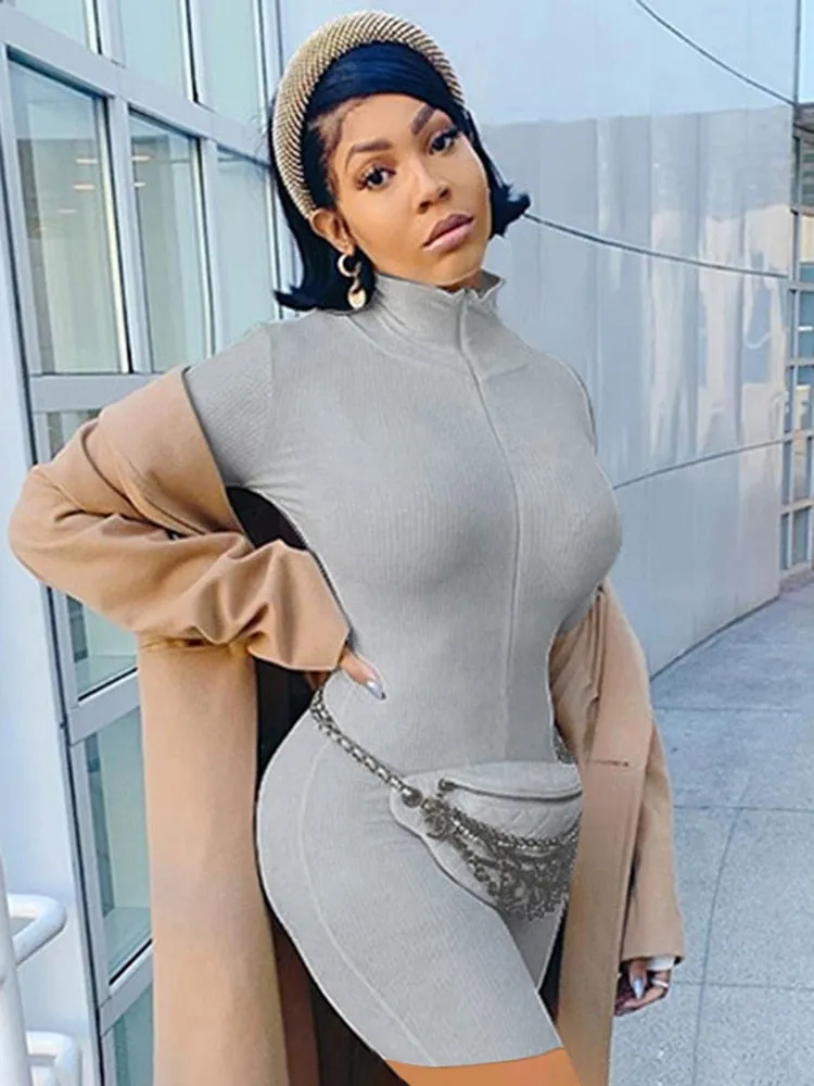 Ribbed Turtleneck Sport Wear Casual Jumpsuit