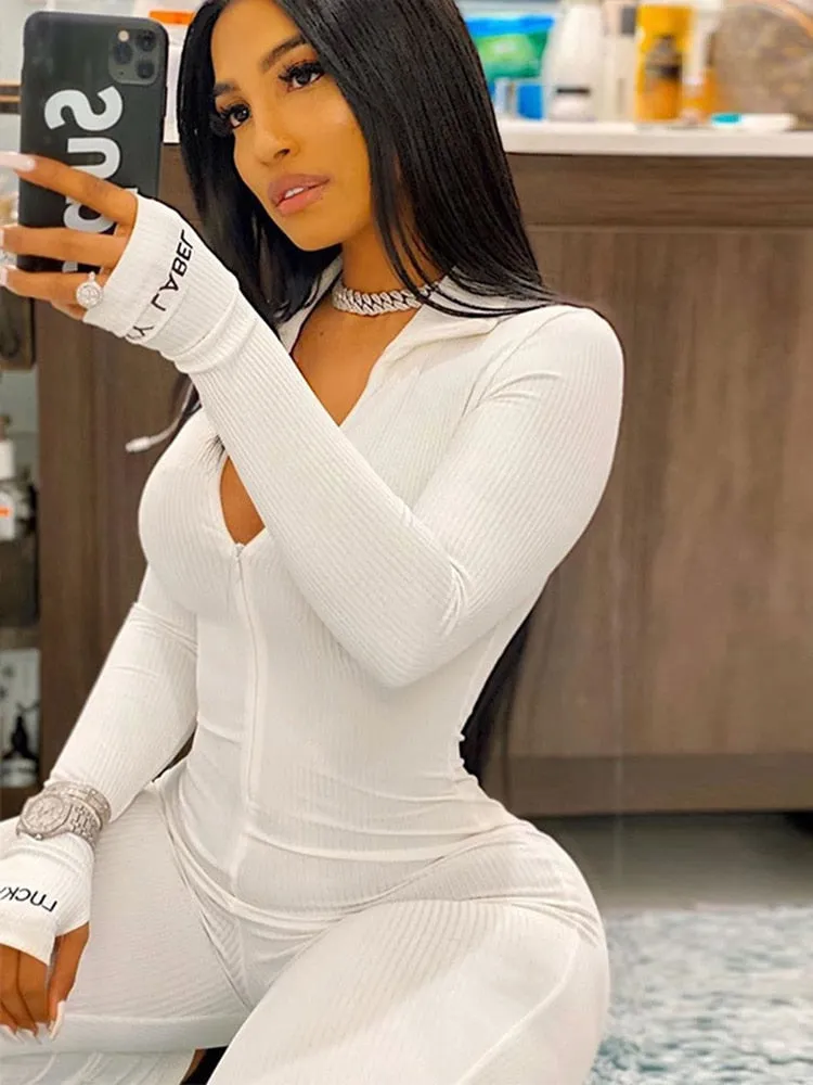Ribbed Turtleneck Sport Wear Casual Jumpsuit