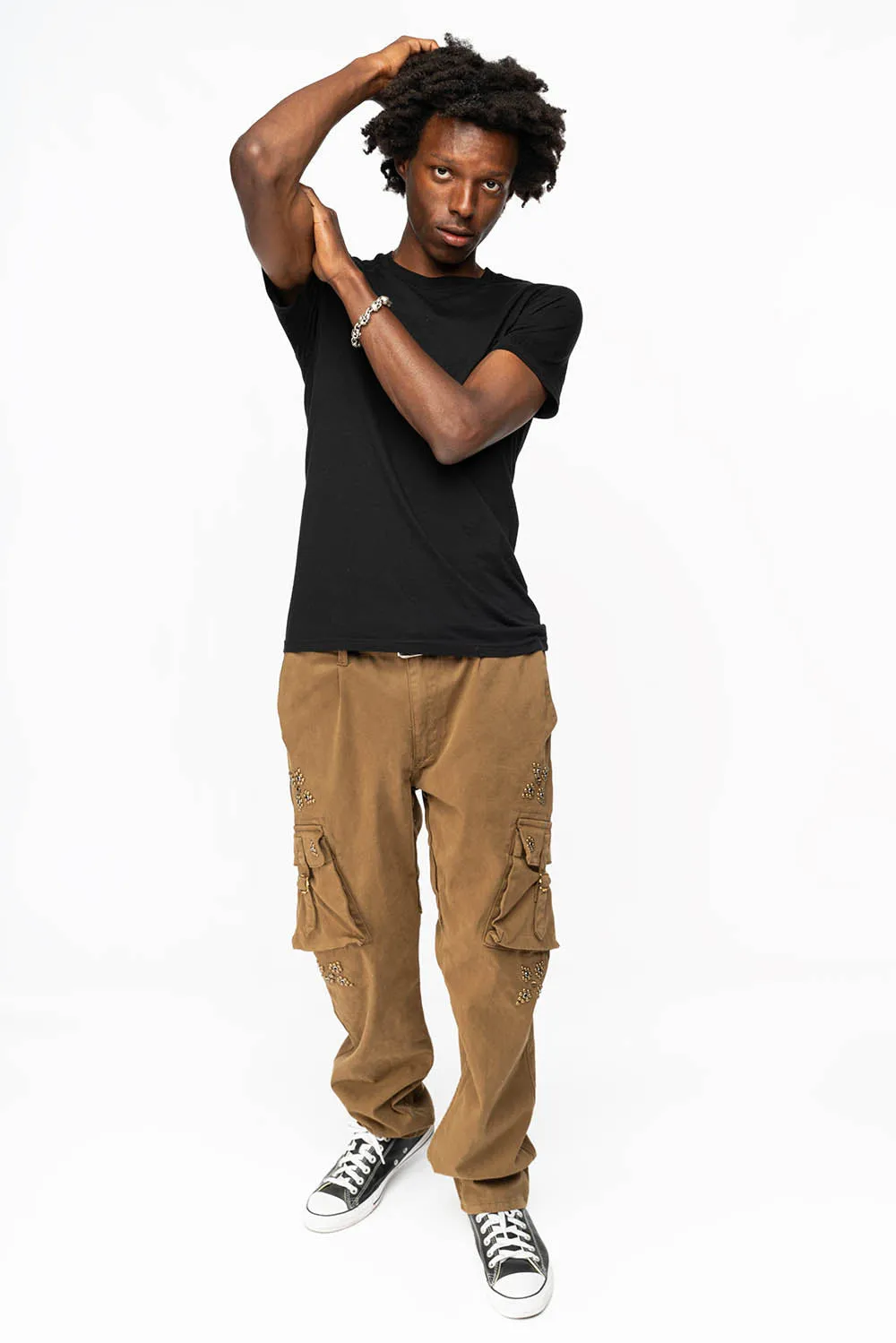 ROBINS NEW MILITARY STYLE CARGO PANTS IN AVOCADO  WITH WESTERN CRYSTAL MOTIF