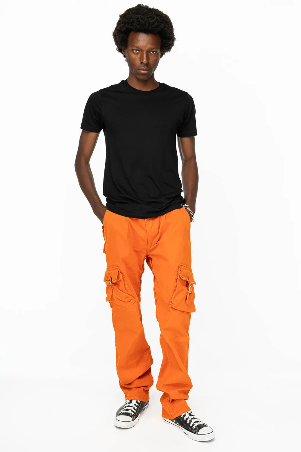 ROBINS NEW MILITARY STYLE CARGO PANTS IN ORANGE WITH ORANGE CRYSTALS