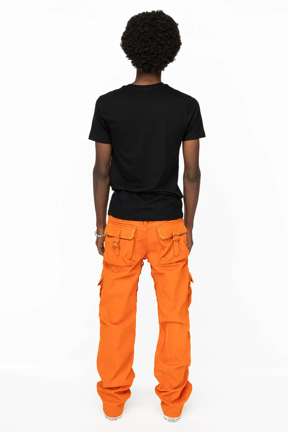 ROBINS NEW MILITARY STYLE CARGO PANTS IN ORANGE WITH ORANGE CRYSTALS