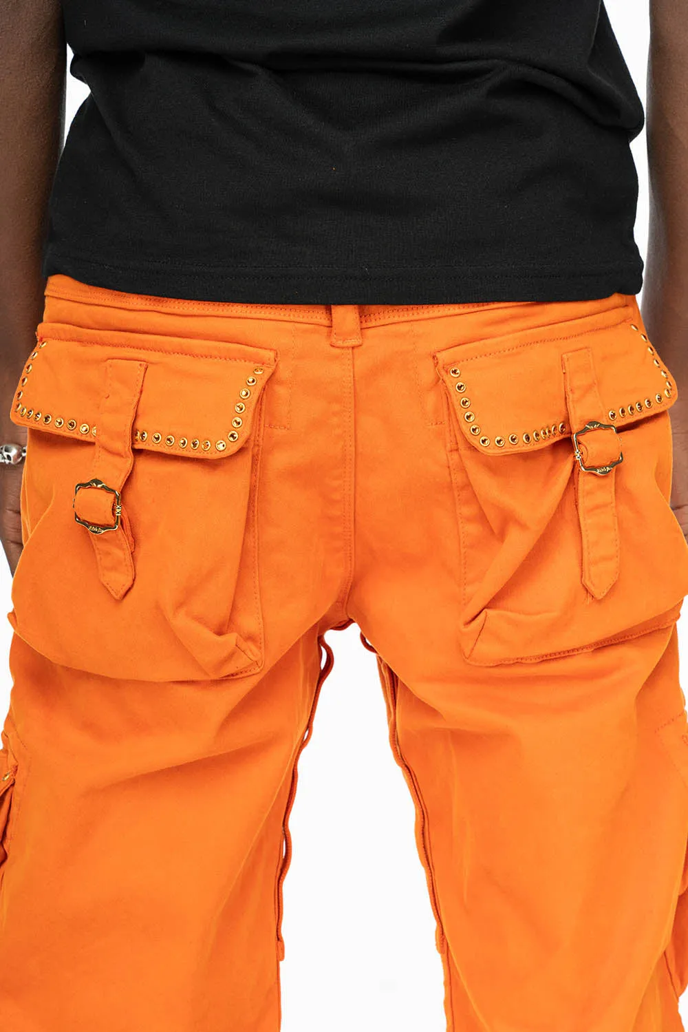 ROBINS NEW MILITARY STYLE CARGO PANTS IN ORANGE WITH ORANGE CRYSTALS