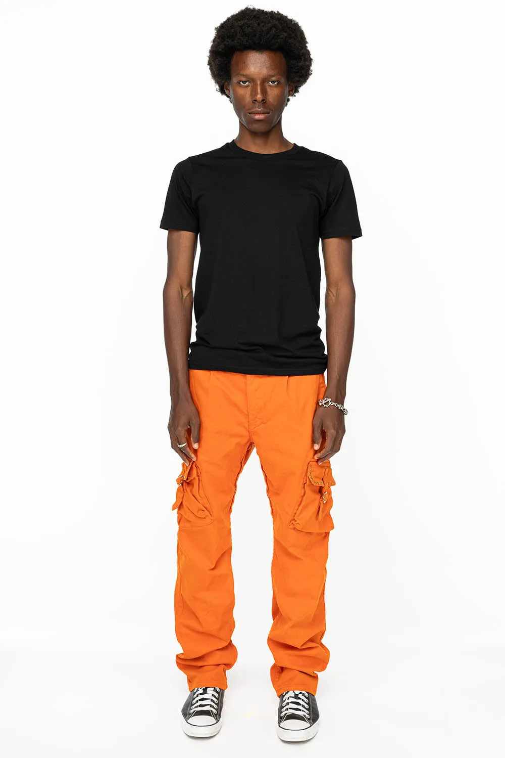 ROBINS NEW MILITARY STYLE CARGO PANTS IN ORANGE WITH ORANGE CRYSTALS