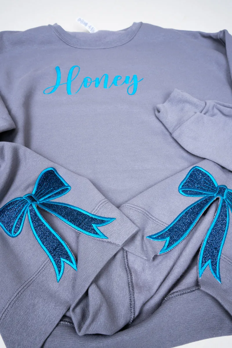 Rock You Design It Embroidered Side Bows Unisex NuBlend Crew Sweatshirt *Customize Your Text and Bows