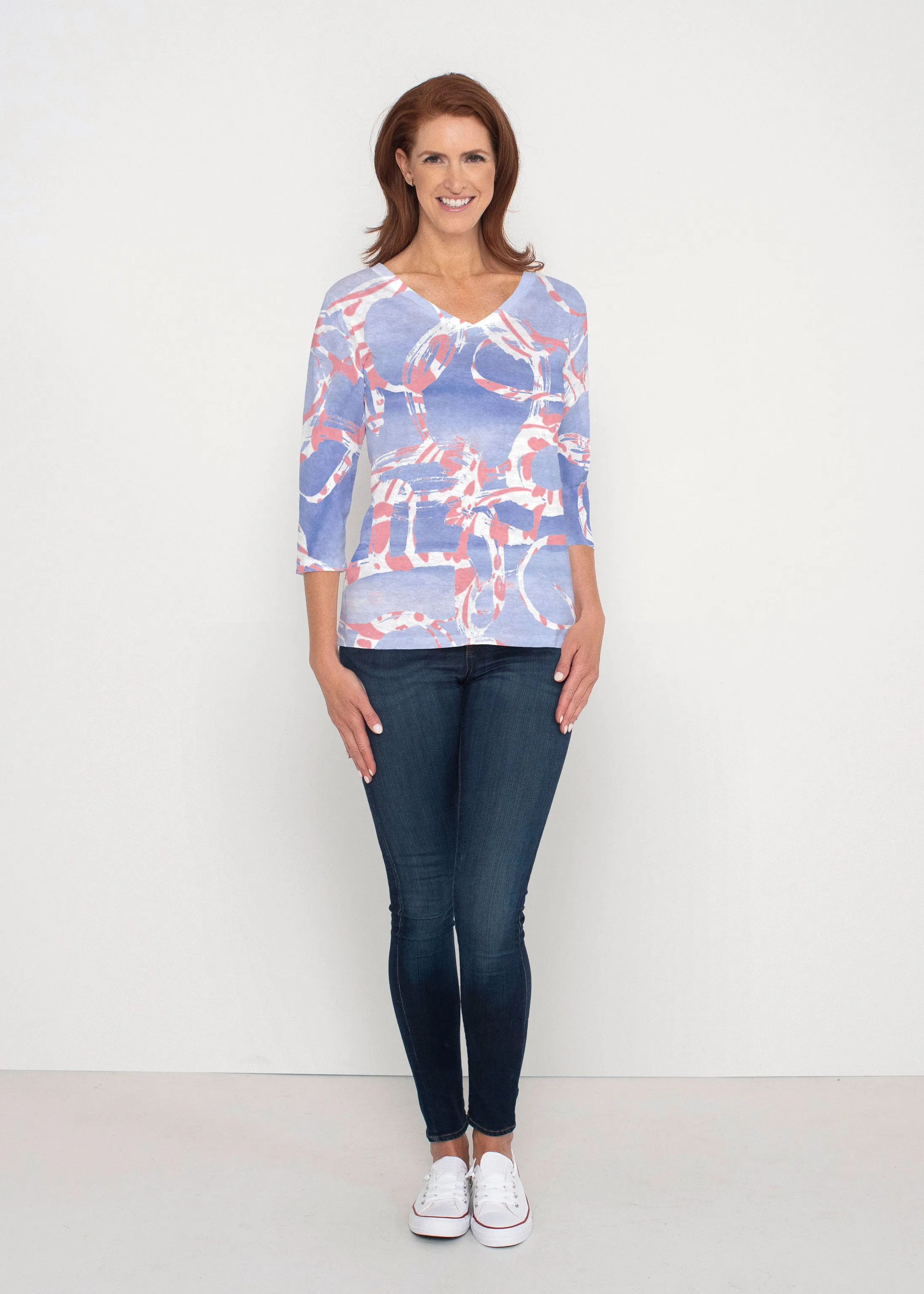 Round About Perri (16253) ~ Signature 3/4 Sleeve V-Neck Top