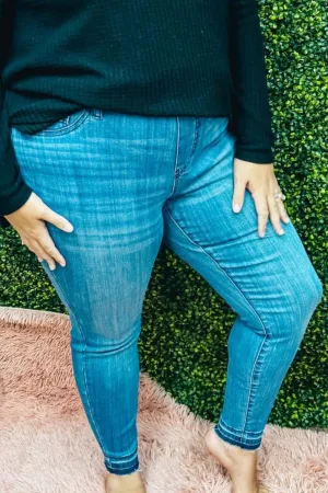 SALE! Judy Blue Curvy Layla Release Hem Pull On Medium Wash Skinny Jeans
