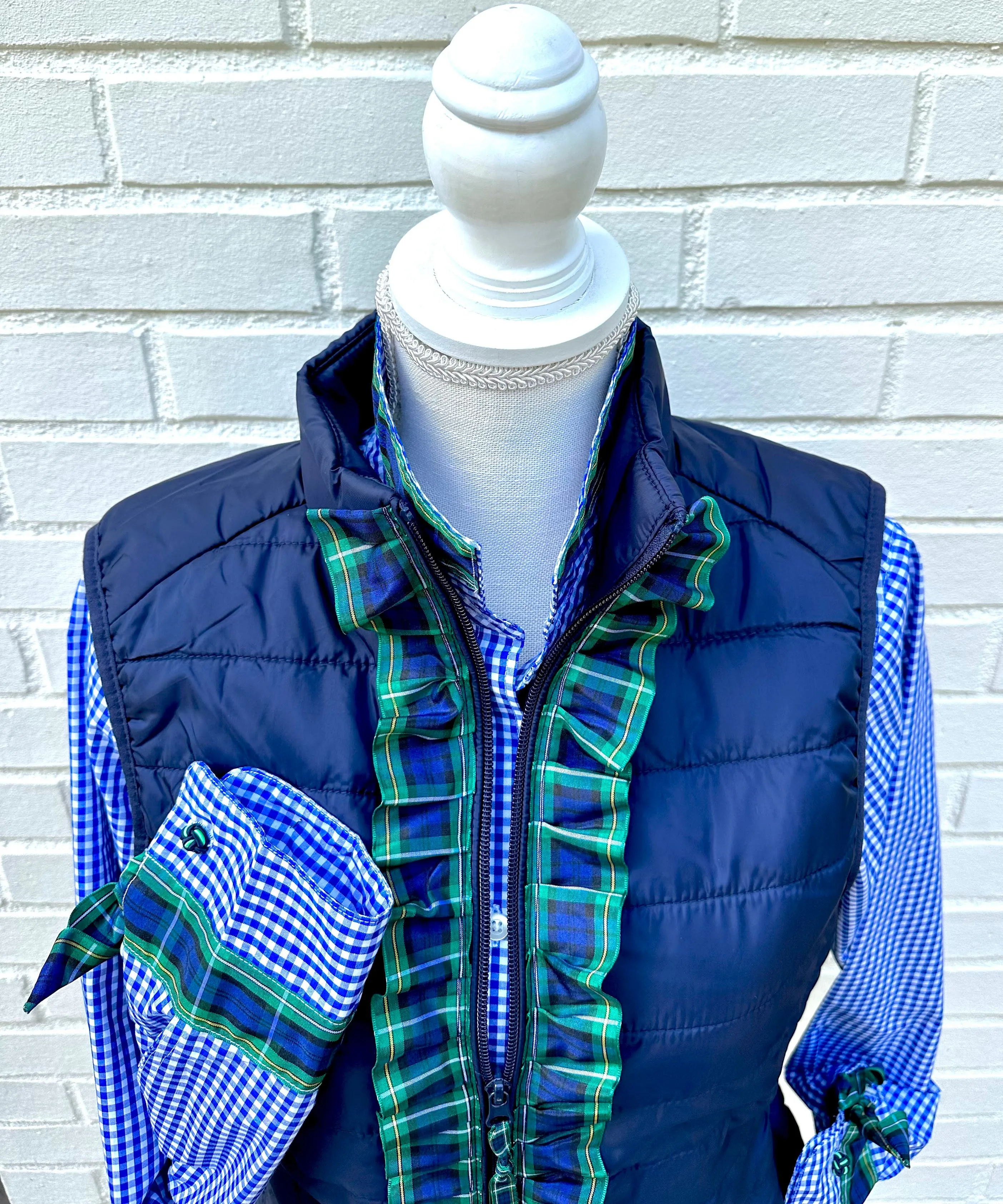 SALE - S & M ONLY - Audrey Royal Gingham Ribbon French Cuff Shirt (RFC26) *FINAL SALE*
