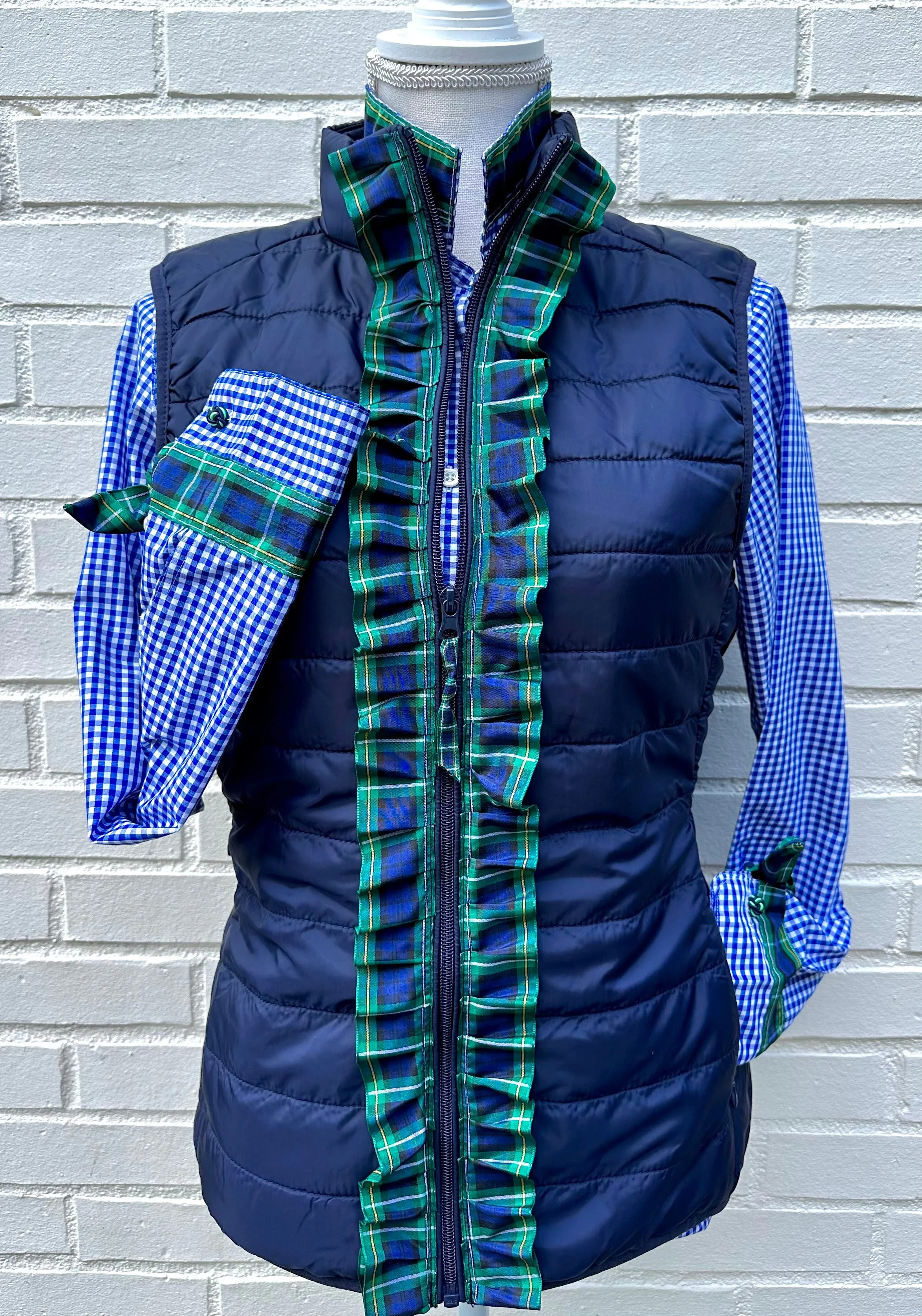 SALE - S & M ONLY - Audrey Royal Gingham Ribbon French Cuff Shirt (RFC26) *FINAL SALE*