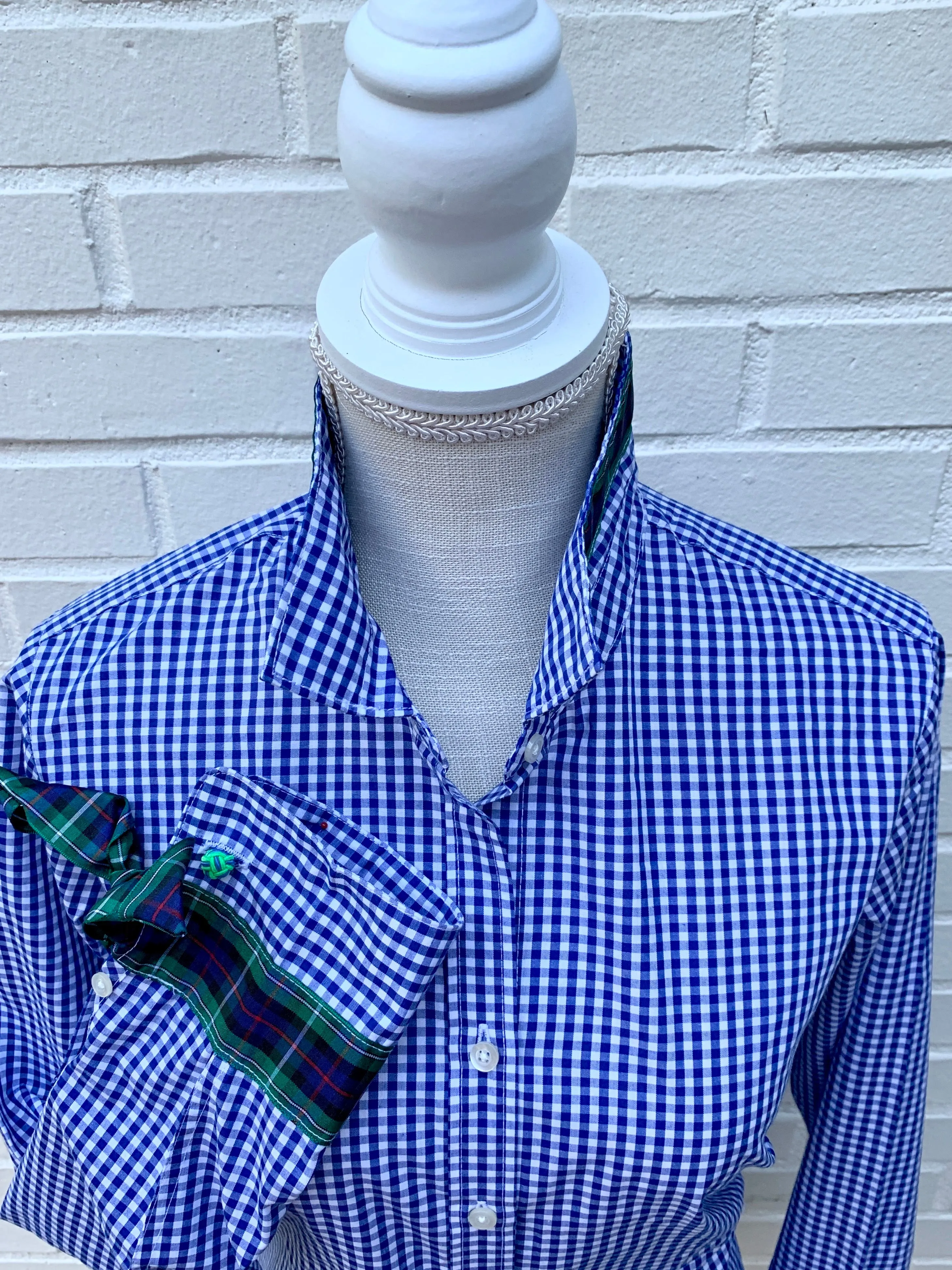 SALE - S & M ONLY - Audrey Royal Gingham Ribbon French Cuff Shirt (RFC26) *FINAL SALE*