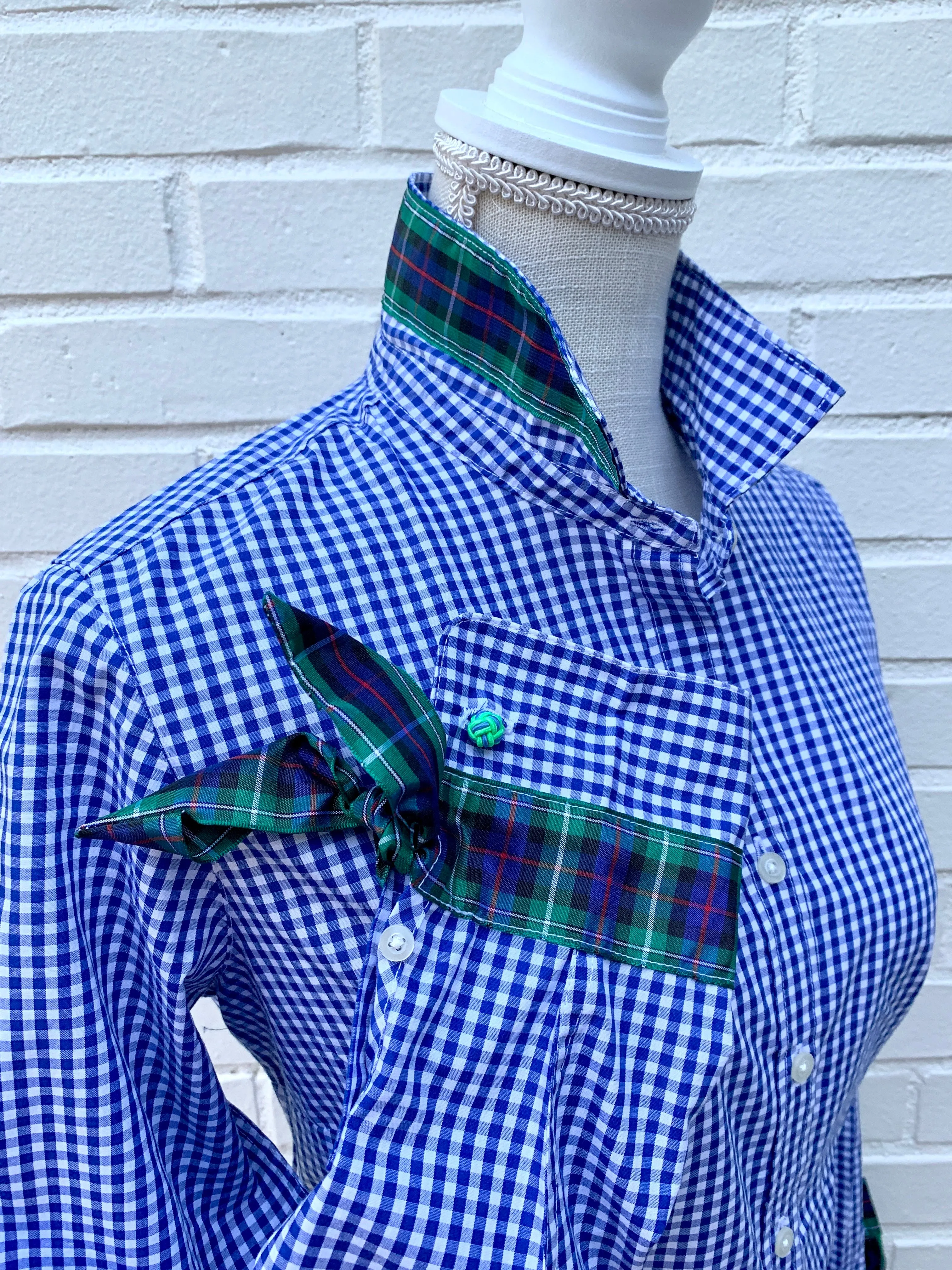 SALE - S & M ONLY - Audrey Royal Gingham Ribbon French Cuff Shirt (RFC26) *FINAL SALE*