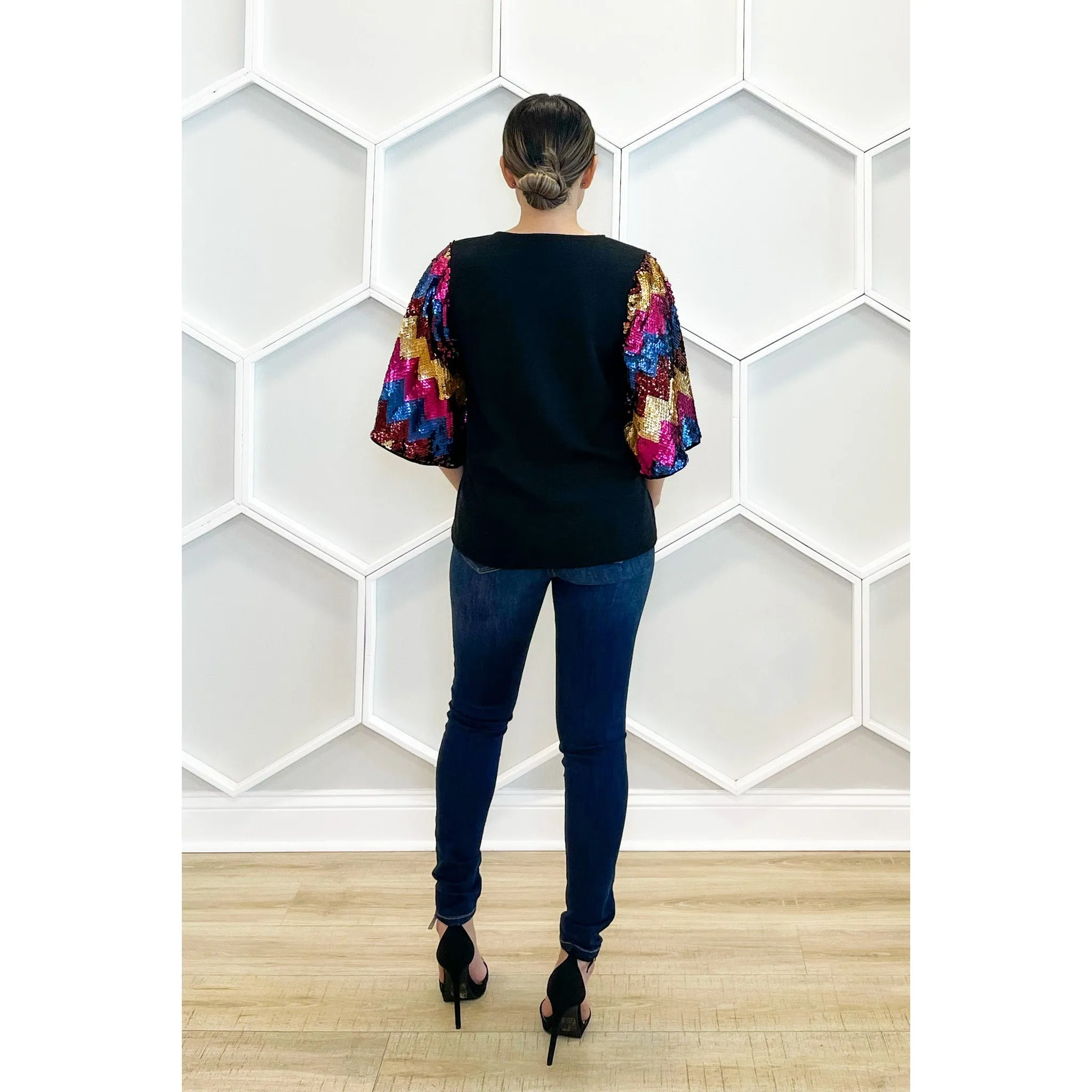 Sequin Short Sleeve Top