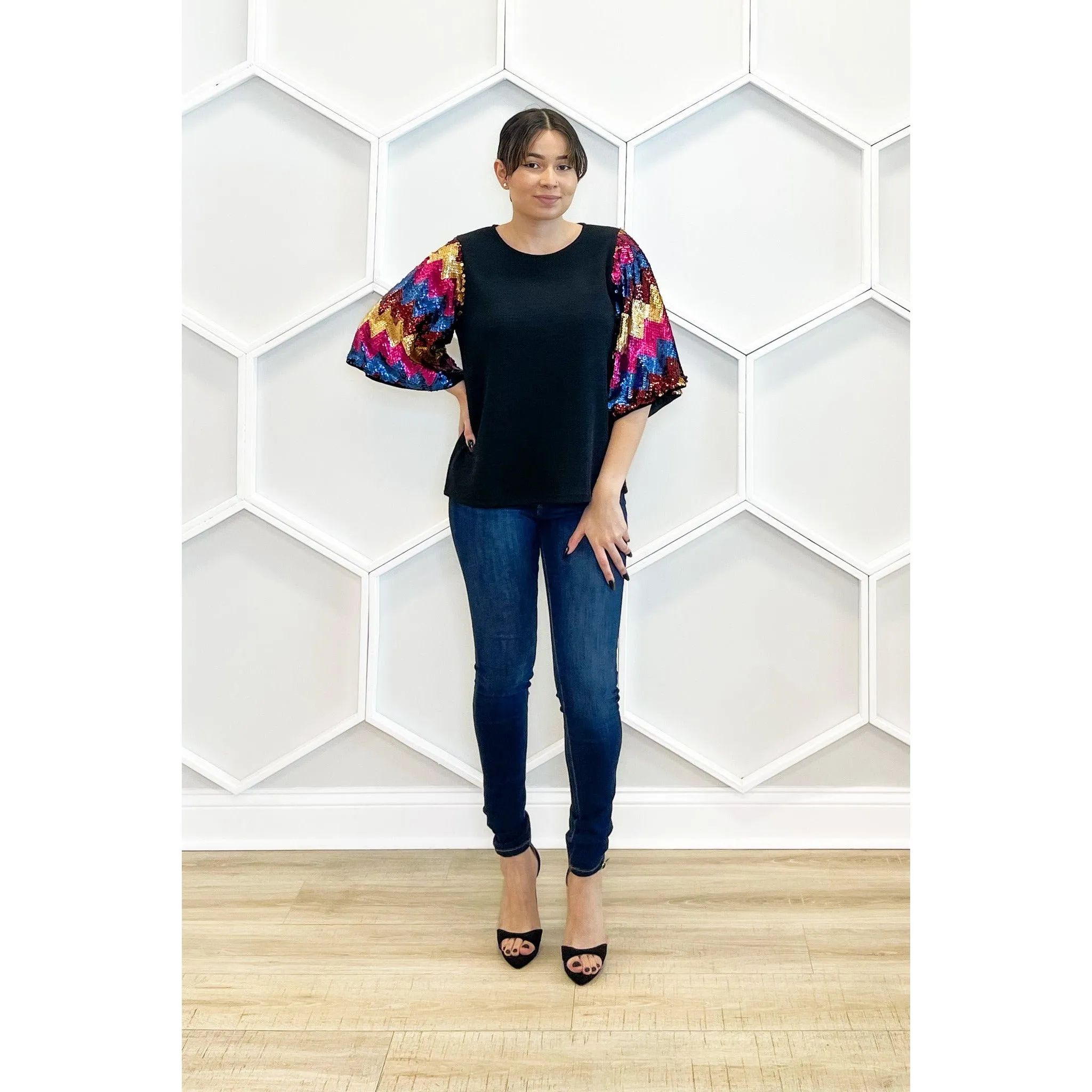 Sequin Short Sleeve Top