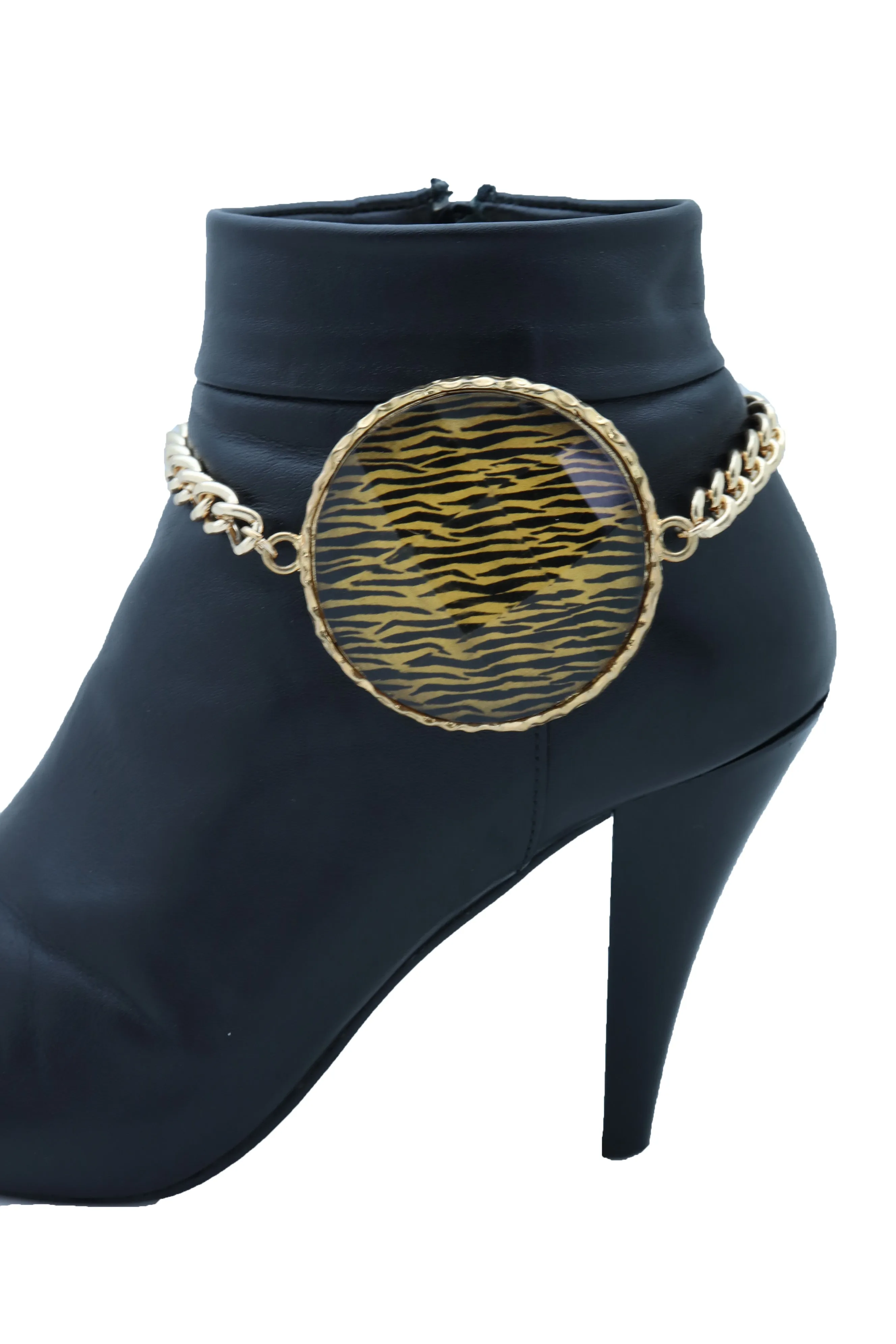 Sexy Women Gold Metal Chain Boot Bracelet Shoe Bling Zebra Charm