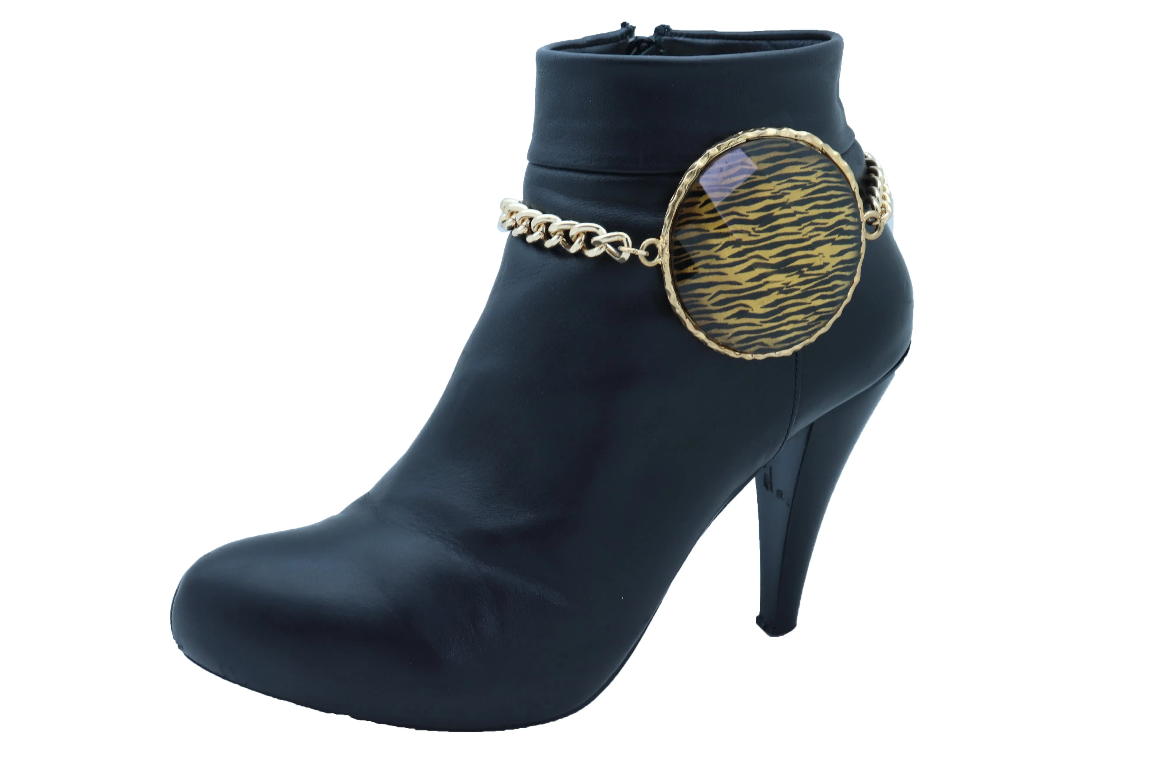 Sexy Women Gold Metal Chain Boot Bracelet Shoe Bling Zebra Charm