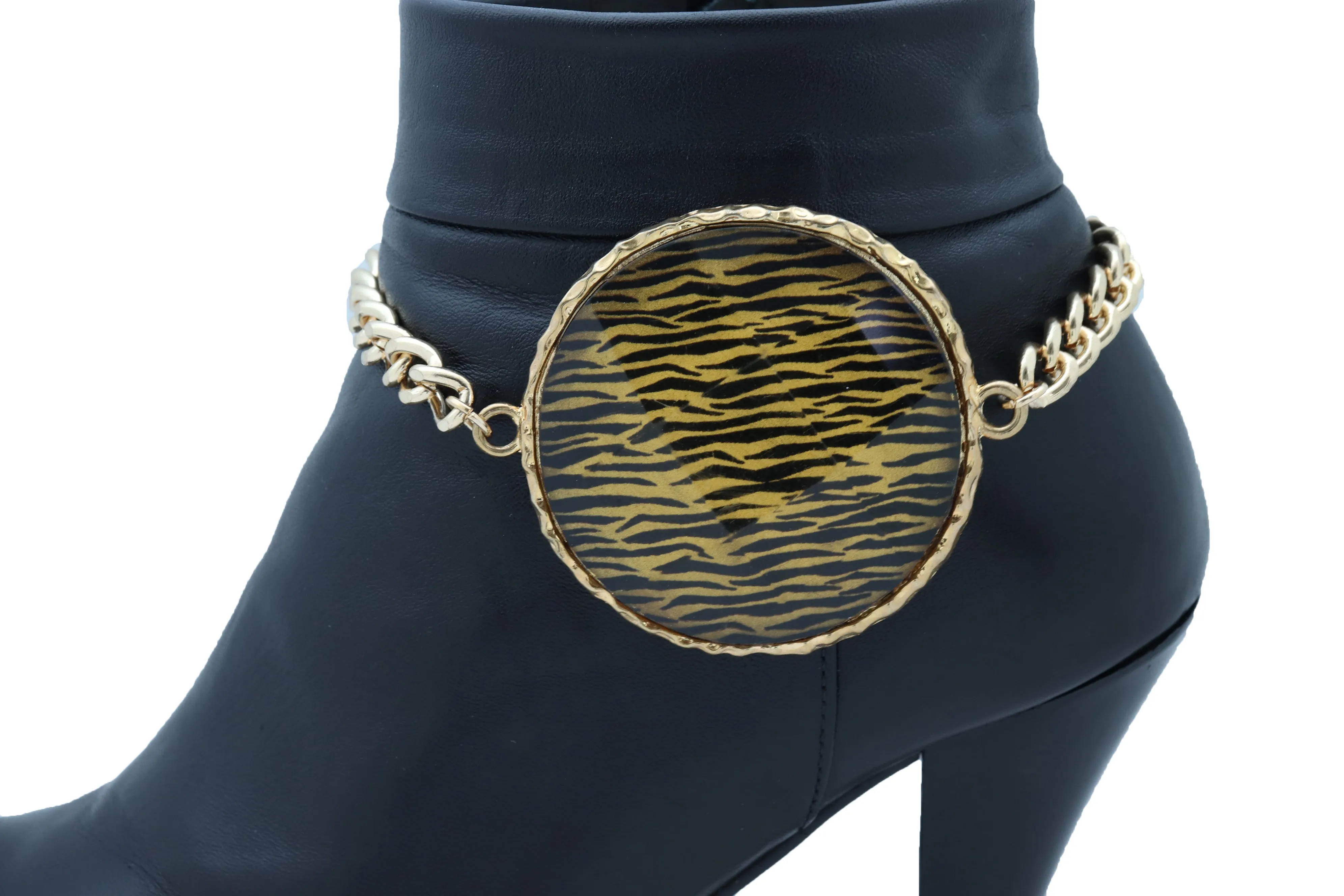 Sexy Women Gold Metal Chain Boot Bracelet Shoe Bling Zebra Charm