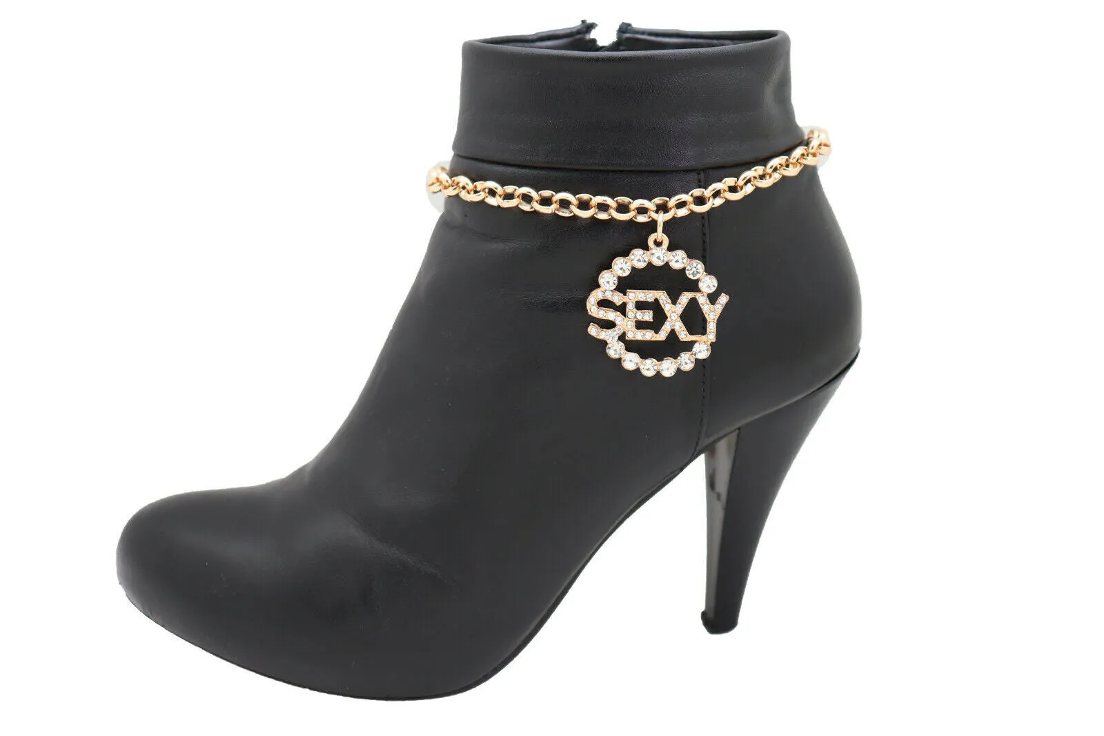 Shiny Gold Metal Chain Boot Bracelet Anklet Shoe SEXY Charm Bling Fashion