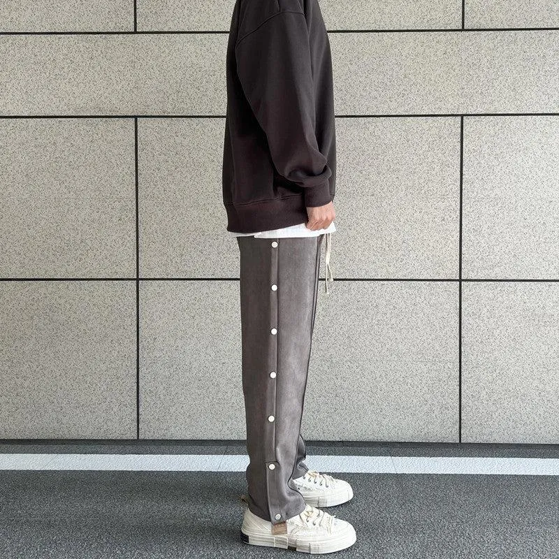 Side Buttons Suede Sport Pants