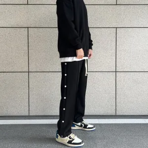 Side Buttons Suede Sport Pants