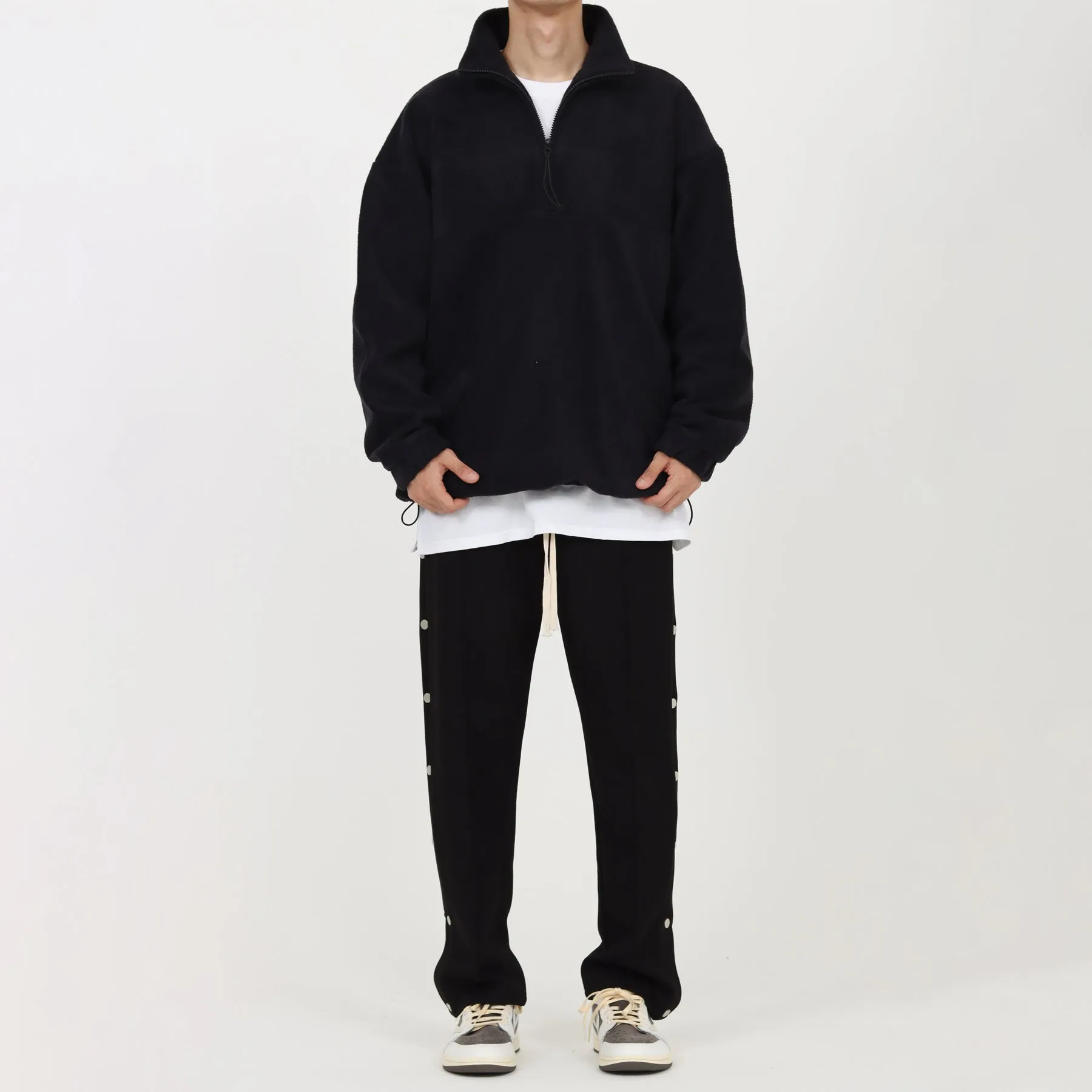 Side Buttons Suede Sport Pants